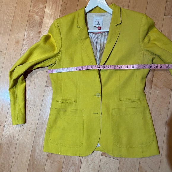 Linen blazer in bright yellow multiple pockets - Picture 6 of 11